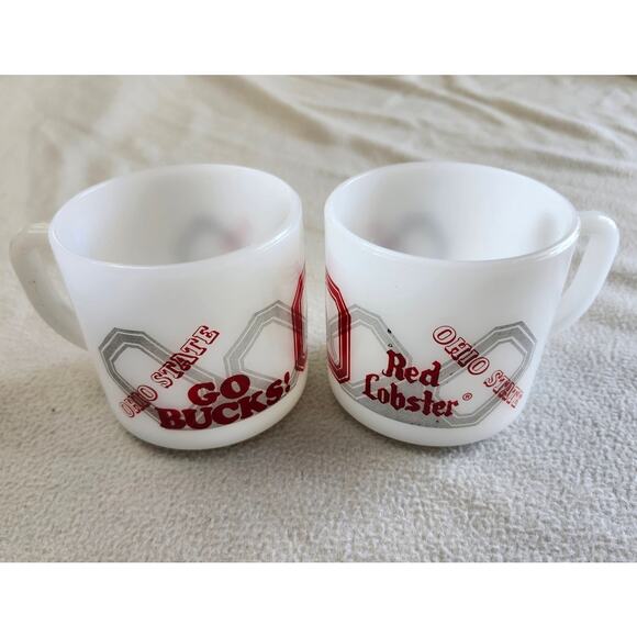 Set 2 Vintage Coffee Mug Ohio State Football Red Lobster Federal Milk Glass OSU - Picture 4 of 8